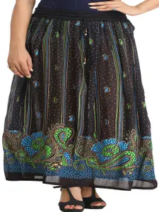 Exotic India Paisley Printed Flared Maxi Skirt