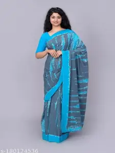 JALTHER Abstract Printed Mulmul Cotton Block Print Saree
