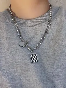 StyleCast Silver-Toned Elegant Oxidised Statement Necklace