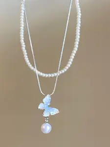 StyleCast Silver-Toned Beaded Layered Elegant Minimal Necklace