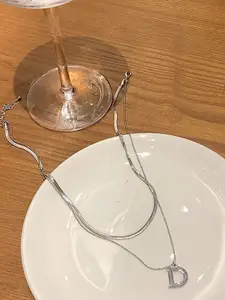 StyleCast Elegant Silver-Toned D Letter Pendant Layered Necklace