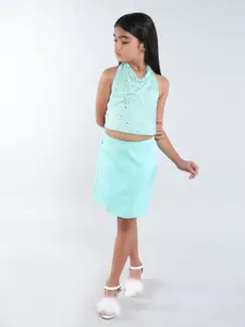 taffykids Girls Embellished Halter Neck Top With Skirt