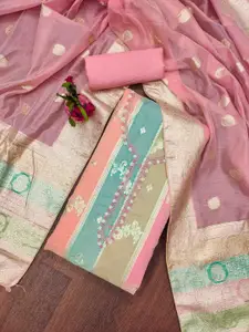 KIMISHA Floral Woven Design Beads And Stones Unstitched Dress Material