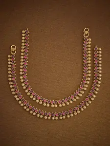 Kushal's Fashion Jewellery  Ruby Gold-Plated Antique Anklet
