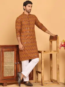 Jompers Geometric Embroidered Mandarin Collar Sequinned Straight Kurta With Pyjama