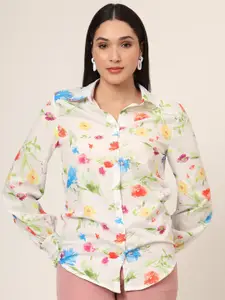 AMSWAN Women Comfort Fit Spread Collar Floral Printed Casual Shirt