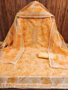 KIMISHA Floral Embellished Organza Unstitched Dress Material