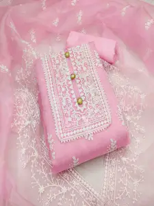 KIMISHA Floral Embroidered Organza Unstitched Dress Material