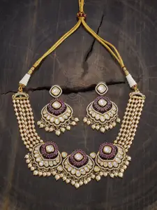 Kushal's Fashion Jewellery Embellished Bridal Copper Ruby Victorian-Plated Kundan Necklace