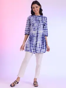 AURELIA Leheriya Dyed Band Collar Pure Cotton Straight Kurti