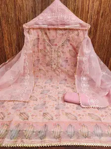 KIMISHA Floral Embroidered Organza Unstitched Dress Material