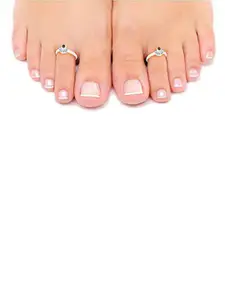 Taraash Set Of 2 92.5 Sterling Silver Silver-Plated Cubic Zirconia Studded Toe Rings