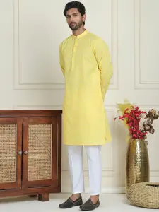 Jompers Floral Embroidered Mandarin Collar Straight Kurta With Pyjamas