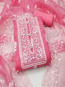 KIMISHA Floral Embroidered Organza Unstitched Dress Material