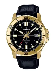 Killer Men Dial & Leather Wrap Around Analogue Watch Timewear 7007 Golden Black Edition