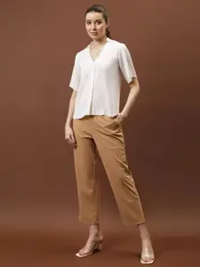 Athena Immutable Women Relaxed Fit Mandarin Collar Textured Casual Shirt