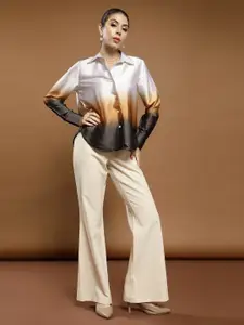 Athena Immutable Women Relaxed Fit Spread Collar Dyed Satin Casual Shirt