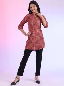 AURELIA Ethnic Motifs Printed Mandarin Collar Pure Cotton Short Kurti