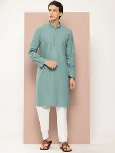 See Designs Woven Design Embroidered Mandarin Collar Straight Kurta