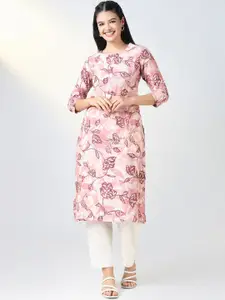 SHOWOFF Floral Printed Round Neck Straight Kurtas