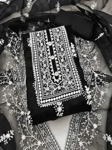 KIMISHA Floral Embroidered Organza Unstitched Dress Material