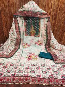 KIMISHA Floral Printed Beads And Stones Organza Unstitched Dress Material