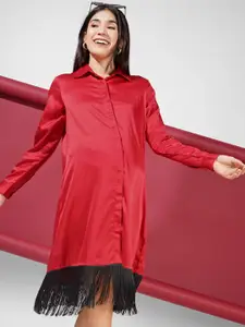 angloindu Women  Solid Satin Maternity Shirt Midi Dress