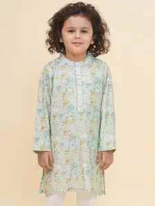 Sethukrishna Boys Floral Printed Mandarin Collar Straight Kurta