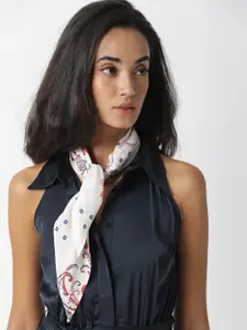 RAREISM Women Printed Pure Cotton Sarah Primary White Scarf