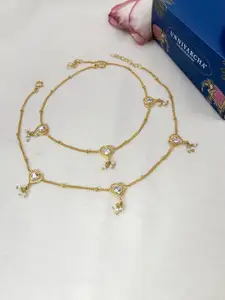 Unniyarcha 92.5 Silver Cupid's love Set Of 2 Silver Gold-Plated Anklet