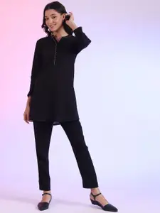 AURELIA Mandarin Collar Thread Work Pure Cotton Straight Kurti