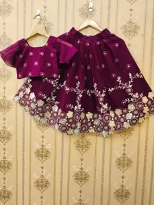 BAESD Girls Embroidered Sequinned Silk Georgette Ready To Wear Lehenga & Blouse