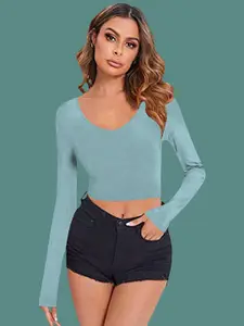 Dream Beauty Fashion Women V-Neck Fitted Crop Top