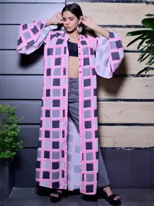 SUFIZA LIFESTYLE Geometric Printed Longline Button Georgette Shrug