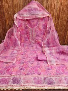 KIMISHA Floral Printed Beads And Stones Organza Unstitched Dress Material