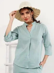 Athena Immutable Women Relaxed Fit Mandarin Collar Solid Cotton Casual Shirt