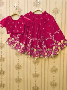 BAESD Girls Embroidered Sequinned Silk Georgette Ready To Wear Lehenga & Blouse