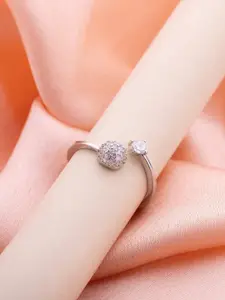 LIORA 925 Silver Jewellery 925 Sterling Silver Rhodium Plated CZ Studded Finger Ring