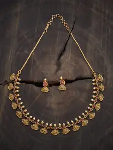 Kushal's Fashion Jewellery  Copper Green Gold-Plated Antique Necklace