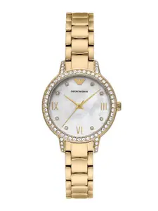 Emporio Armani Women Embellished Dial & Stainless Steel Straps Analogue Watch AR11652