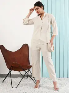 Athena Immutable Women Relaxed Fit Spread Collar Solid Cotton Casual Shirt