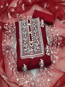 KIMISHA Floral Embroidered Organza Unstitched Dress Material