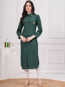 HIGHLIGHT FASHION EXPORT Embellished Shirt Collar Straight Kurta