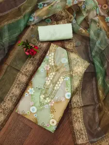 KIMISHA Floral Sequinned Embellished Organza Unstitched Dress Material