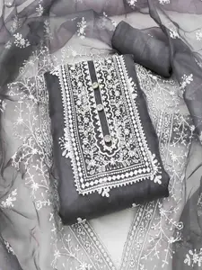 KIMISHA Floral Embroidered Organza Unstitched Dress Material