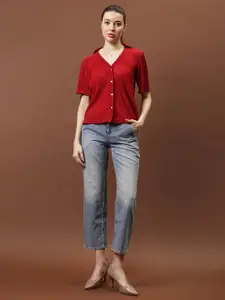 Athena Immutable Women Relaxed Fit Mandarin Collar Solid Casual Shirt