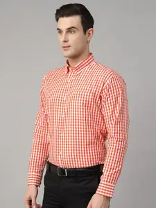 Hancock Men New Slim Fit Button-Down Collar Gingham Checked Cotton Formal Shirt