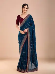 Anouk Floral Beads and Stones Silk Blend Saree