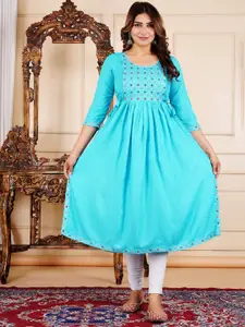 clothonus Asha Round Neck Pleated Mirror Work A-Line Maternity Kurta