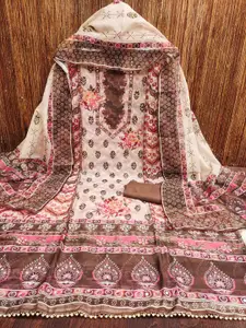 KIMISHA Floral Printed Beads and Stones Organza Unstitched Dress Material